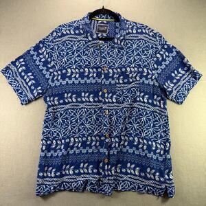 Caribbean Joe Coastal Casuals Blue Floral Hawaiian Shirt Men’s XL